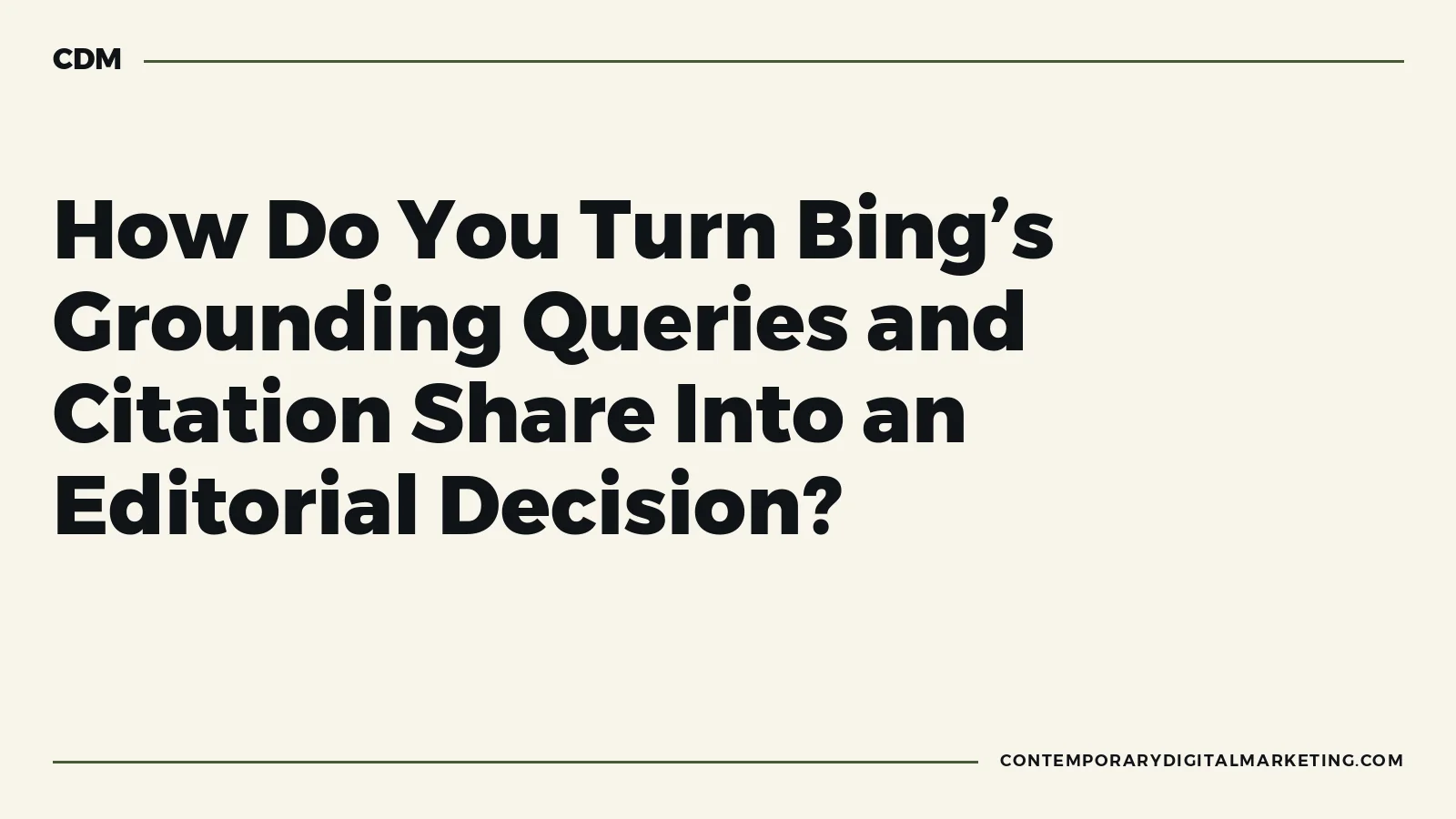 A Bing citation opportunity matrix connecting grounding queries, intents, topics, cited pages and editorial actions.