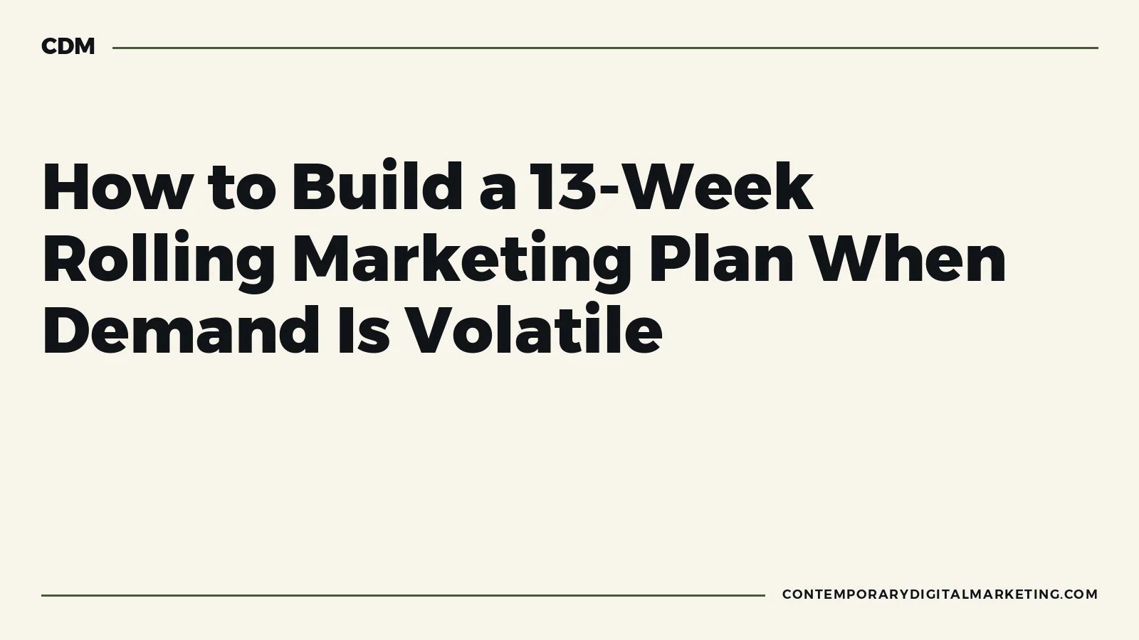 A 13-week rolling marketing plan showing committed, conditional and learning work across weekly decision gates.